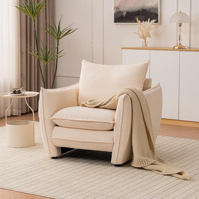 Oversized Accent Chair, Modern Single Sofa Cloud Chairs with Removable Pillow, Deep Seat Comfy Armchair for Living Room Bedroom Reading Nook - Upholstered Lounge Chair (Beige)