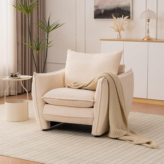 Oversized Accent Chair, Modern Single Sofa Cloud Chairs with Removable Pillow, Deep Seat Comfy Armchair for Living Room Bedroom Reading Nook - Upholstered Lounge Chair (Beige)