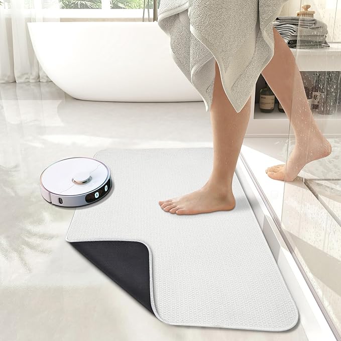 Bath Mat,Ultra Thin Bathroom Rugs,Rubber Bath Mats for Bathroom,No Slip Bath Rugs,Quick Dry,Machine Washable,Low Pile,Absorbent,Shower Outside,Sink,Home Decor Accessories.White,1'5"x2'3"(2 Pack)