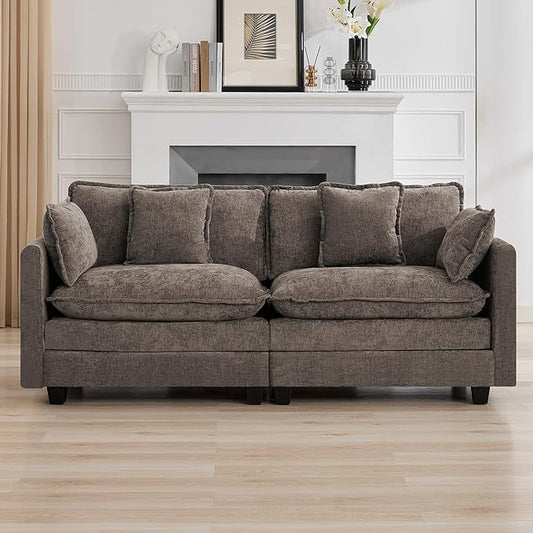 76'' Cloud Deep Seat Loveseat, Upholstered Chenille Modular 2-Seats Sectional Sofa Couch, Modern Comfy Settee Loveseat for Living Room Set, Small Apartment, Brown