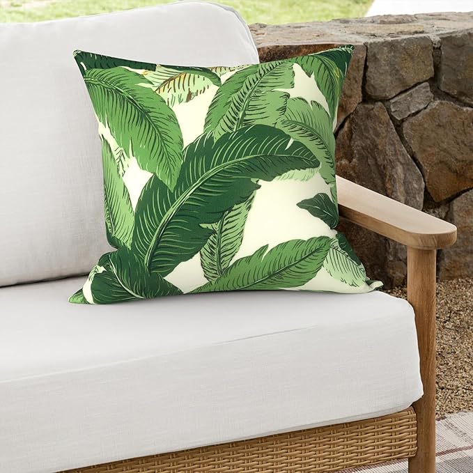 Outdoor Throw Pillows 16x16 Inch, Water Repellent Patio Pillows with Inners Set of 2, Outdoor Pillows for Patio Furniture Home Garden, Swaying Palms Green