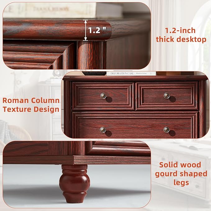 Farmhouse 5 Drawer Dresser for Bedroom, 35.5" Tall Small Dressers & Chest of Drawers, Rustic Wood Dresser with Roman Column, Storage Organizer for Living Room, Hallway, Closet (Red Oak)