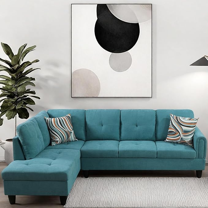 L Shaped Couch, Modular Sectional Sofa with Chaise, Modern Modular Sofas Furniture Sofa Couches for Living Room/Apartment/Office/Bedroom, Teal Blue