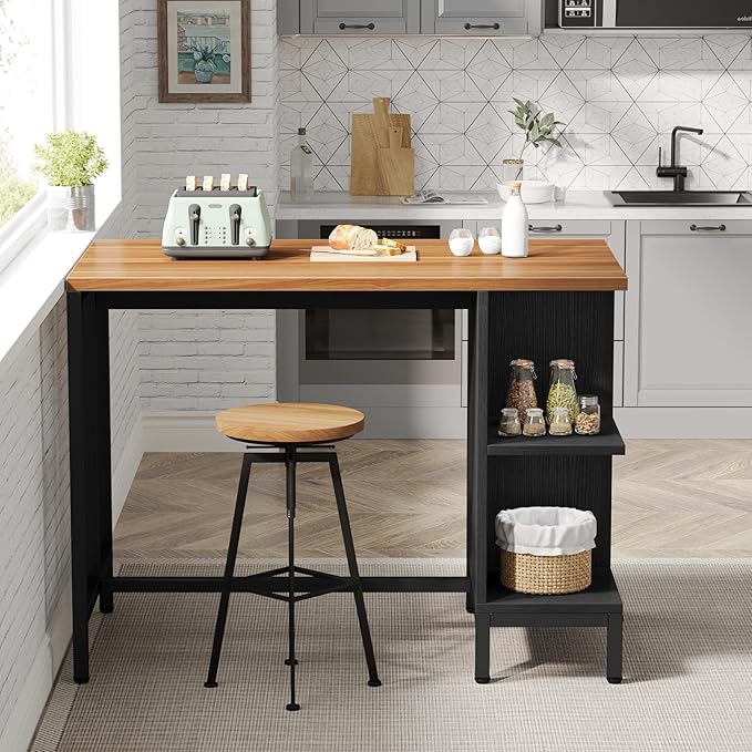 Tribesigns Kitchen Island, Kitchen Shelf Bar Table with 5 Open Storage Shelves and Large Worktop, Industrial Butcher Block Island (Stools Not Included)