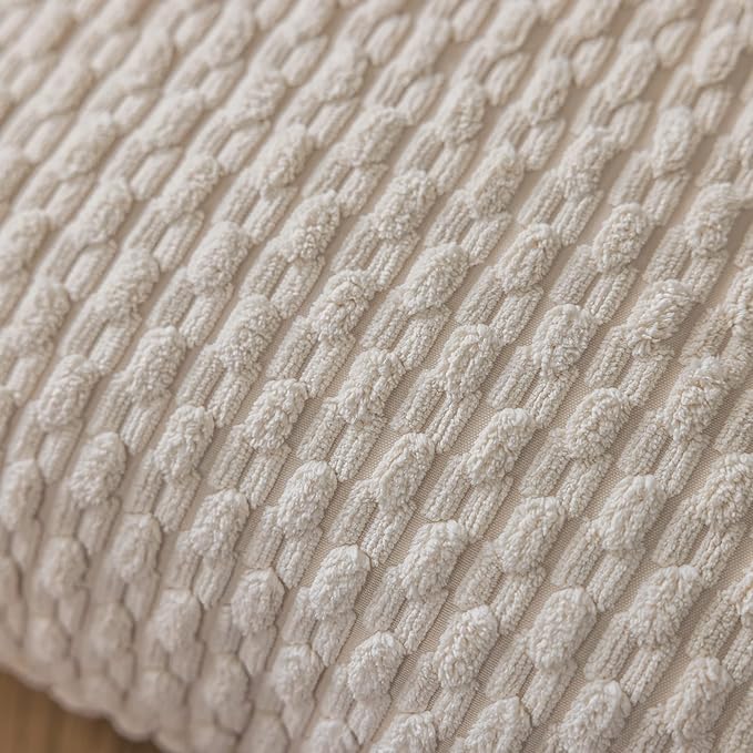 Kevin Textile Pack of 2 Corduroy Decorative Throw Pillow Covers 22x22 Inch Soft Boho Striped Pillow Covers Modern Farmhouse Home Decor for Spring Sofa Living Room Couch Bed Cream White