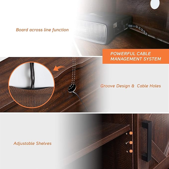 WAMPAT Modern Farmhouse TV Stand for TVs up to 65 inch with Sliding Barn Door,Wood Entertainment Center with Adjustable Media Storage Shelf for Living Room, Rustic Brown