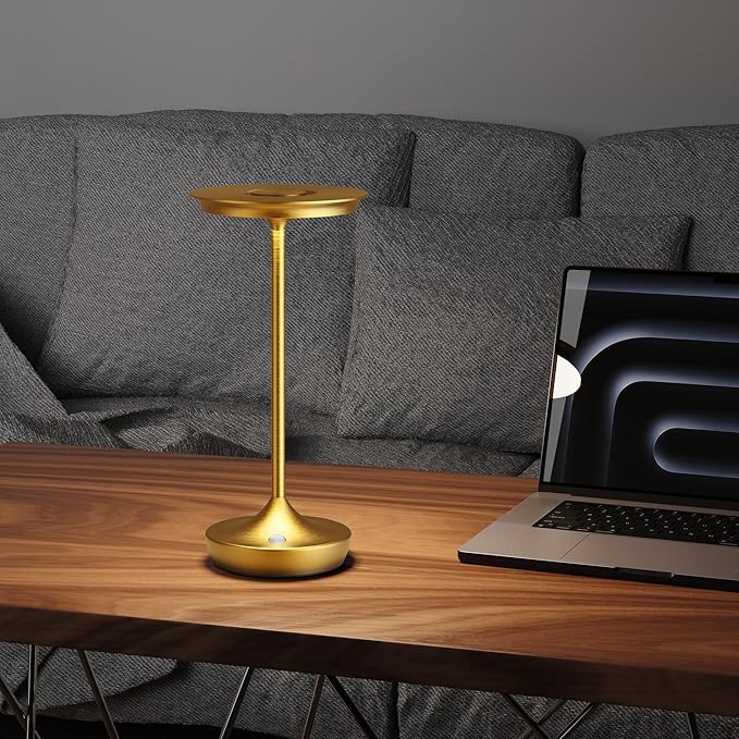 2 Pack LED Rechargeable Cordless Table Lamps, Portable Outdoor Battery Operated Table Light 3 Color Stepless Dimming Table Lamp with Memory Function for Patio Restaurant Dining Room Gold