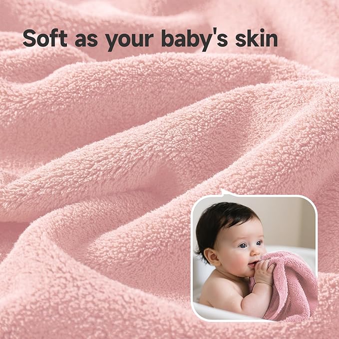 REDKISS 4-Piece Bath Towel Set - 2 Hand Towels, 2 Bath Towels | Super Absorbent, No Lint & No Fading,Ultra-Fiber Coral Fleece | Perfect for Bathroom, Spa, Gym | Family & Adults-Pink