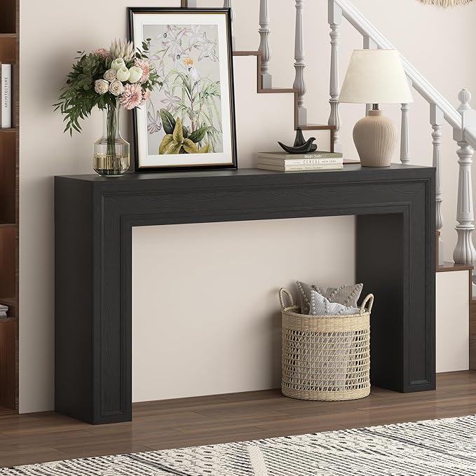 Rresyet 55 Inch Long Console Table, Sofa Table Behind Sofa, Entryway Table, Farmhouse Entryway Table for Entry, Hallway, Living Room (Black)