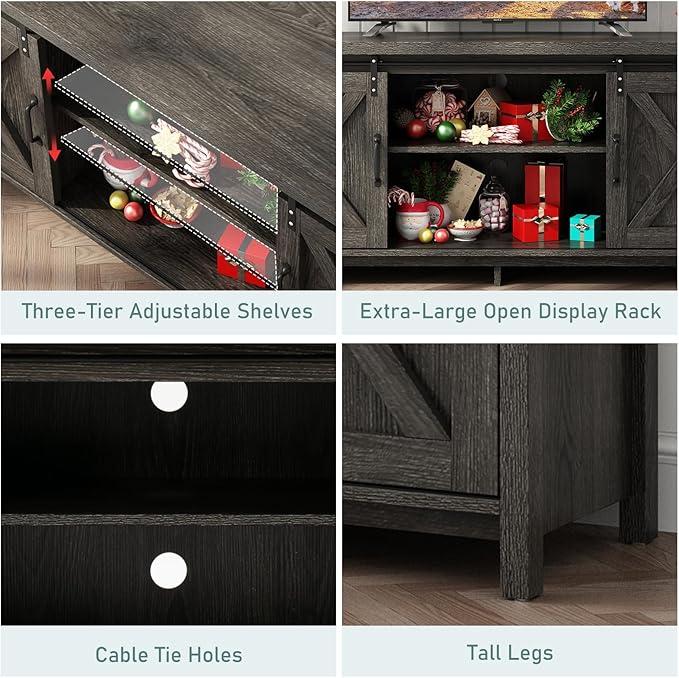58" Farmhouse TV Stands for 55 60 70 inch TV w/Adjustable Shelves,Sliding Barn Door.Wooden Entertainment Center,TV Console Cabinet with Storage for Bedroom Living Room(Dark Grey)