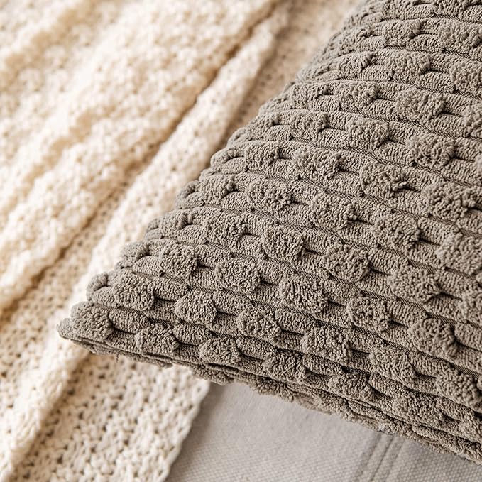 MIULEE Throw Pillow Covers Soft Corduroy Decorative Set of 2 Boho Striped Pillow Covers Pillowcases Farmhouse Home Decor for Couch Bed Sofa Living Room 16x16 Inch Brown