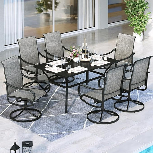 MFSTUDIO Patio Table and Chairs Set of 6, Outdoor Dining Set for 6 with Umbrella Hole, Outdoor Patio Furniture Set for Deck, Backyard, Poolside & Garden