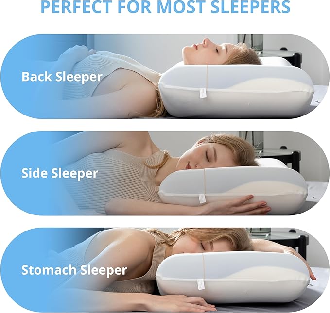 Cooling Memory Foam Pillow for Sleeping, Neck Pillow for Side, Back, Stomach Sleepers, Bed Pillow for Neck Pain Relief, Two-Sided Washable Reversible Cover, Standard Size (1 Pack, 5'')