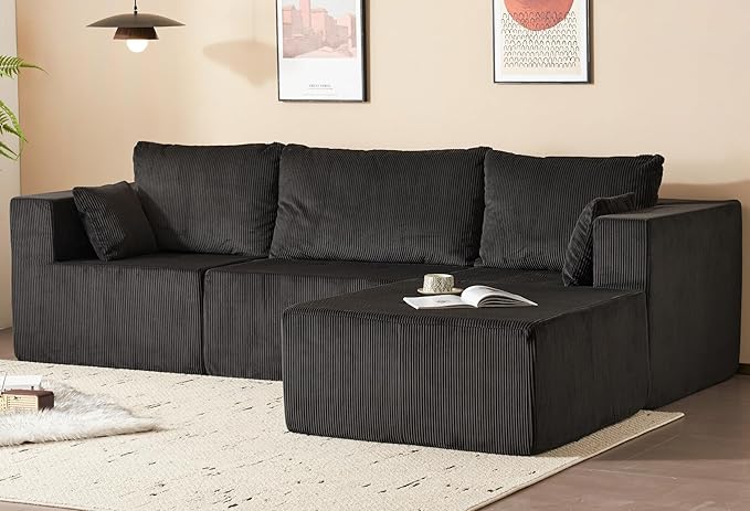 105" Modular Cloud Couch with Chaise Lounge, L-Shape Non-Assembly Required Sectional Sofa, 27" Deep Seat Modern Corduroy Sofa, Comfy High-Density Foam Couch for Living Room, Apartment