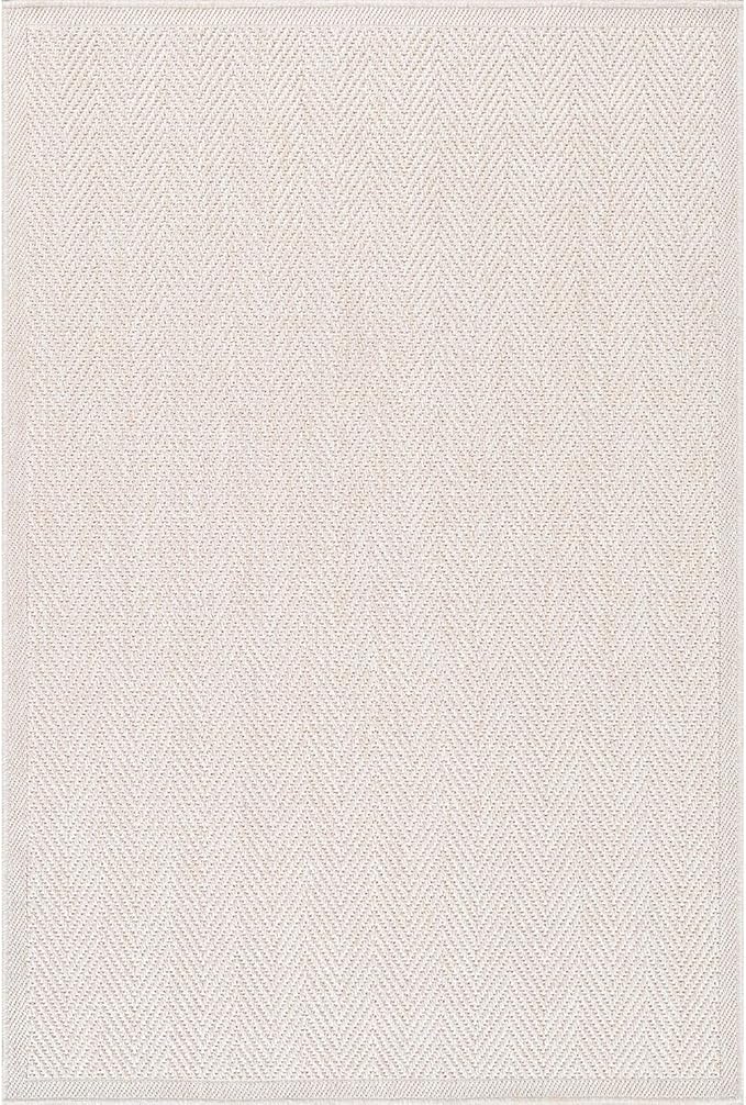 CAMILSON Easy Jute Rug 9x12, Indoor Outdoor Off-White Color Fiber Area Rugs for Living Room and Patio Rug Herringbone Seagrass Boho Woven Design Easy-Cleaning Washable Outside Carpet Alfombras 9 x 12