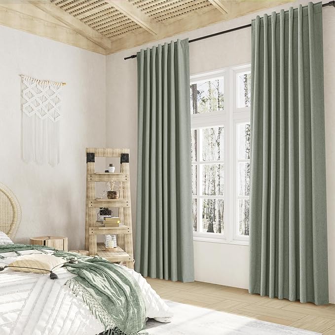 Guken Blackout Curtains 100 Inch Length 2 Panels Set for Living Room Bedroom Back Tab Thermal Insulated 100% Black Out Linen Drapes Room Darkening Window Curtains 100 Inches Long,Desert Sage