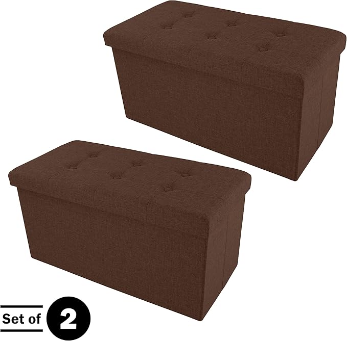 Lavish Home Ottoman Set of 2 - Ottoman Foot Rest, Linen Chest, or Storage Bench Set - 30in Ottomans for Living Room, Bedroom, Dorm Storage (Brown)