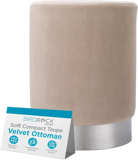 BIRDROCK HOME Round Ottoman Foot Stool – Soft Padded Modern Stool Design – Ideal for Living Room, Bedroom – Compact Footrest, Vanity Chair, Small Furniture – Foam Seating, Decorative Accent (Taupe)