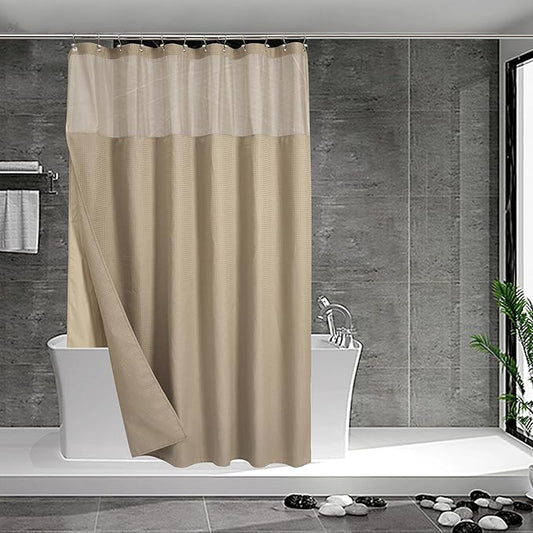 N&Y HOME Waffle Weave Shower Curtain with Snap-in Fabric Liner Set, 12 Hooks Included - Hotel Style, Water-Repellent & Washable, Mesh Top Window - 71x72, Linen