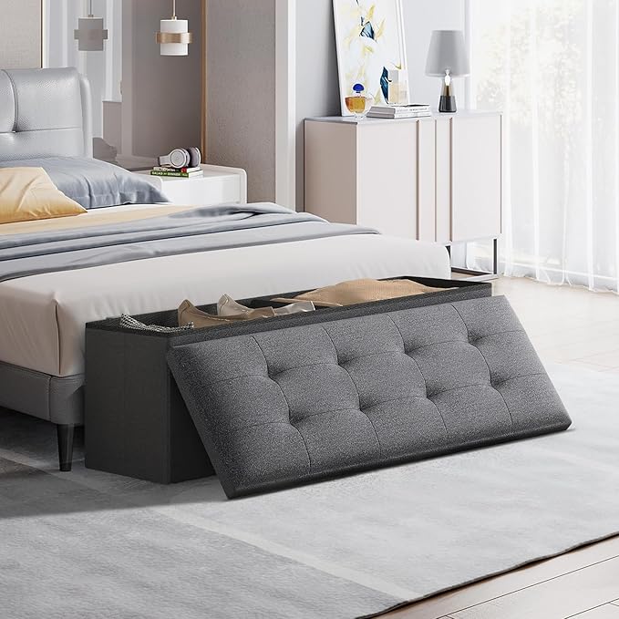 Storage Ottoman Bench, 43 Inch Ottoman Foot Rest, End of Bed Bench, Storage Chest, Load 700 lb, for Living Room, Bedroom, Entryway, Gray