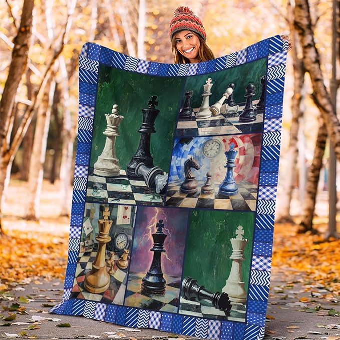 Yibuda Chess Blanket Chess Board Flannel Plush Throw Blanket Cozy Board Game Decor Fleece Stuff Blanket Gifts for Lover Girls Boys Kids Adults Women Bed Travel 40"x50"