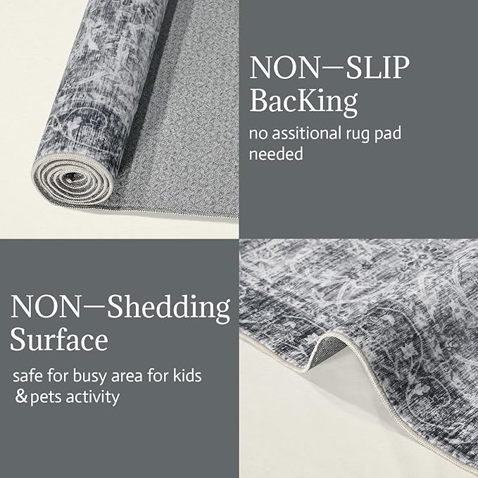 8x10 Washable Area Rugs Ultral Soft Non-Slip Stain Resistant Vintage Boho Large Carpet for High-Traffic Living Room & Dining Room