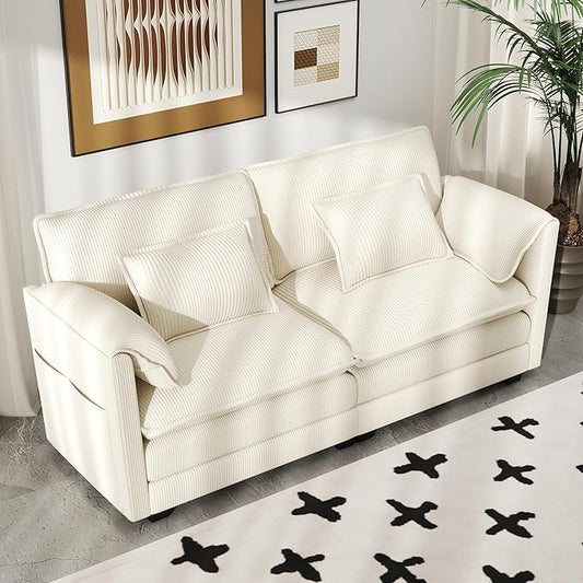 Real Relax 75.3'' Modular Sectional Sofa, Loveseat Corduroy Convertible Couch with 4 Pillows and 2 Armrest Pillows for Living Room, Office and Leisure Places, Beige