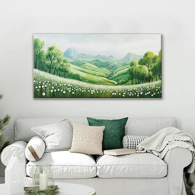 Tsomzxng Canvas Wall Art Decor Home Paintings Decor Green Wall Art Prints Modern Mountain Wilderness Landscape Decorations For Living Room Bedroom Kitchen Office Decor 24"×48"