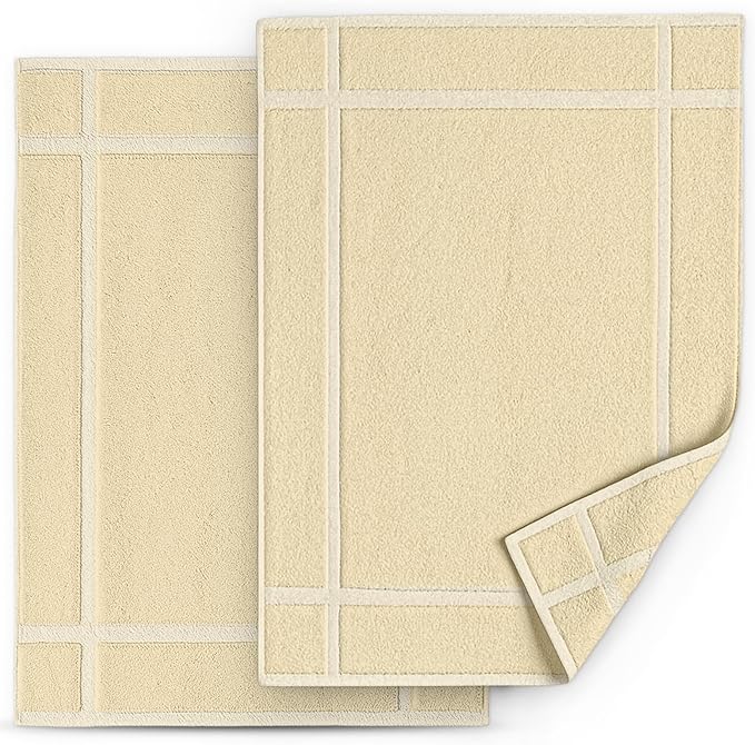 Pearl Linens Pack of 2 100% Cotton Bath Mat 20x30 inches, Soft & Absorbent Quick Dry Bathroom Mat Set, Not Bathroom Rugs, After Shower Mat, Bath Tub Mat, 687 GSM, Machine Washable, Beige