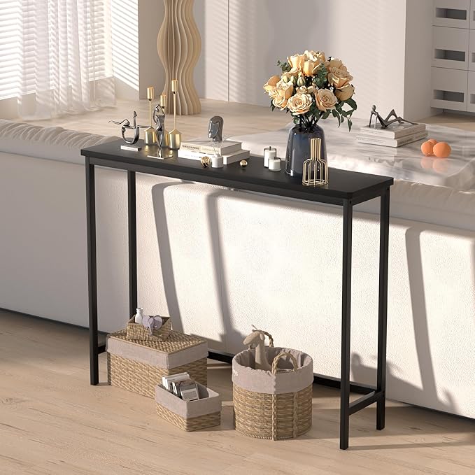 VASMIA Console Table, Entryway Table, Narrow Sofa Table, 39" Bamboo Hallway Table for Entryway, Living Room, Bedroom, Foyer, Black