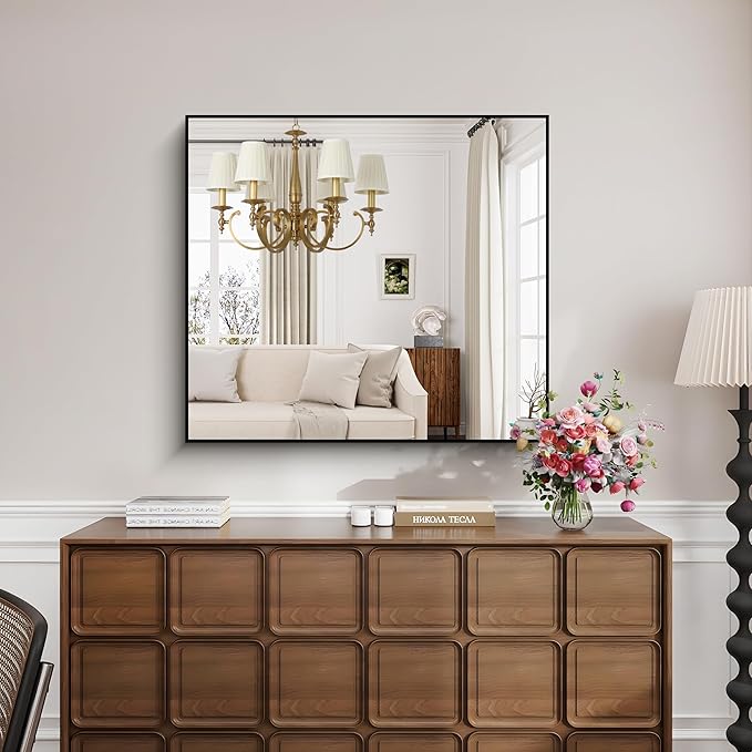 KOCUUY Black Rectangle Mirror, 36"x40" Bathroom Mirrors for Over Sink, Large Black Wall Mounted Mirror, Metal Framed Mirror for Wall, Vanity Mirror for Bathroom Living Room Bedroom Dining Room