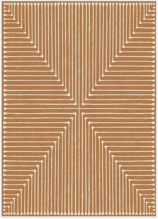 RUGGABLE x Jonathan Adler Machine Washable Modern Area Rug – Inkdrop Copper 8x10, Stain-Resistant, Non-Slip – Large Rugs for Living Room, Bedroom, Hallway, Entryway & Office–with Cushioned Pad