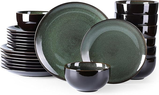 LERATIO Ceramic Dinnerware Sets for 8,Stoneware Plates and Bowls Sets,Handmade Reactive Glaze Dishes Set,Chip Resistant and Scratch Resistant | Oven&Dishwasher & Microwave Safe-Green(24PCS)