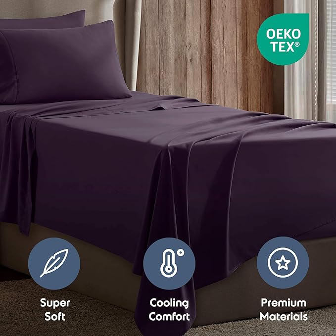 Nestl Twin Sheet Set - 1800 Ultra-Soft Microfiber Twin Bed Sheets - Double Brushed - Deep Pockets - Easy Fit - Extra Soft - 3 Piece Set - Bedding Sheets & Pillowcases (Twin, Purple)