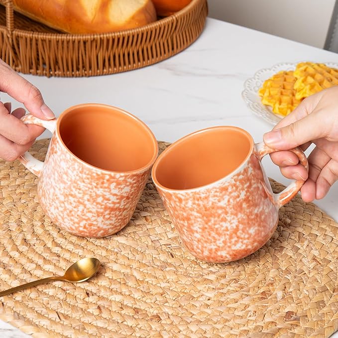 MONITO 12 OZ Coffee Mugs Set of 4, Ceramic Coffee Mugs,Modern Coffee Mugs Set with handle for Tea/Latte/Cappuccino/Milk/Cocoa. (Orange, 4 Count（Pack of 1)