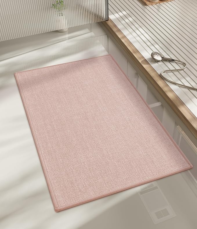 chakme Bathroom Rugs Mat 32x17, Ultra Thin Non Slip Bath Mat Quick Dry Absorbent Bath Mat for Bathroom Floor, (Pink, 32"x17")