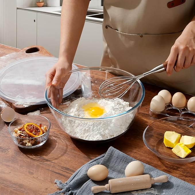 NUTRIUPS 4.7 Quart Large Glass Mixing Bowl with Lid, Deep Big Glass Bowl Large Glas Salad Bowl