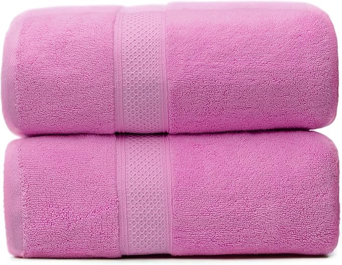 Super Absorbent Quick Drying | Hotel Grade Extra Large Bath Towels, 2-Piece Set, Bathroom Luxury Soft Towels-650GSM Cotton Luxury Beach Bath Towel 80x160cm (31.5x63 inches) (Rose Pink)