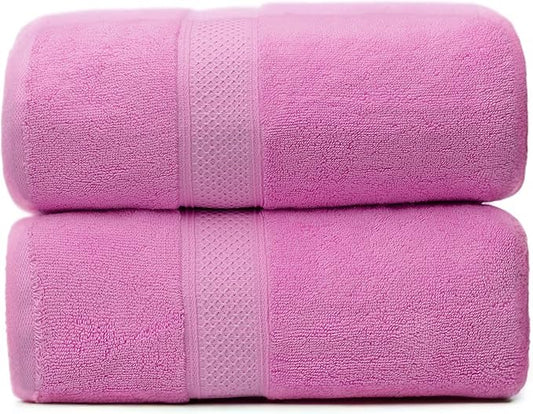 Super Absorbent Quick Drying | Hotel Grade Extra Large Bath Towels, 2-Piece Set, Bathroom Luxury Soft Towels-650GSM Cotton Luxury Beach Bath Towel 80x160cm (31.5x63 inches) (Rose Pink)