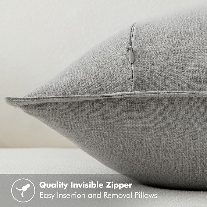 MIULEE Decorative Linen Euro Sham Pillow Covers 24x24 Light Gray Boho Farmhouse Neutral Couch Throw Pillows for Bed Pack of 2 Accent Modern Pillowcase Sofa Livingroom Home Decor