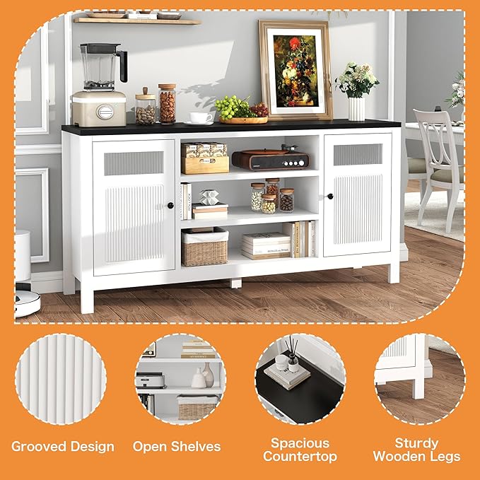 Tv Stand for Living Room: 63" Tv Entertainment Center with Storage, White Media Console Cabinet with 2 Doors, Suitable for 50-70 Inch Television（White）