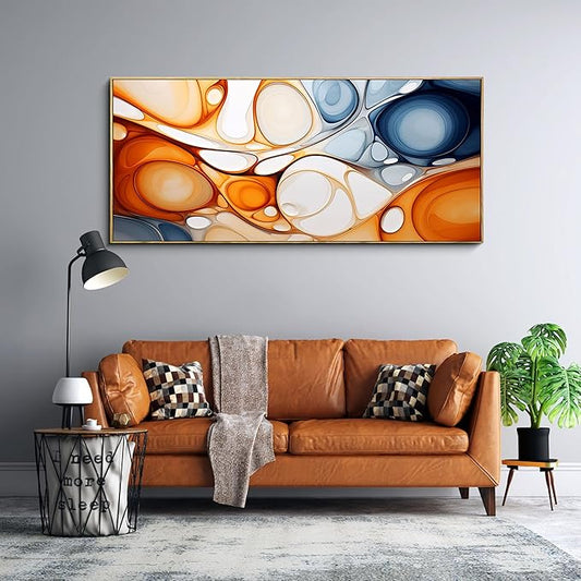 KLAKLA Orange and Blue Abstract Wall Art - Modern Picture Artwork for Wall Decor Frame Wall Art for Living Room Office Bedroom
