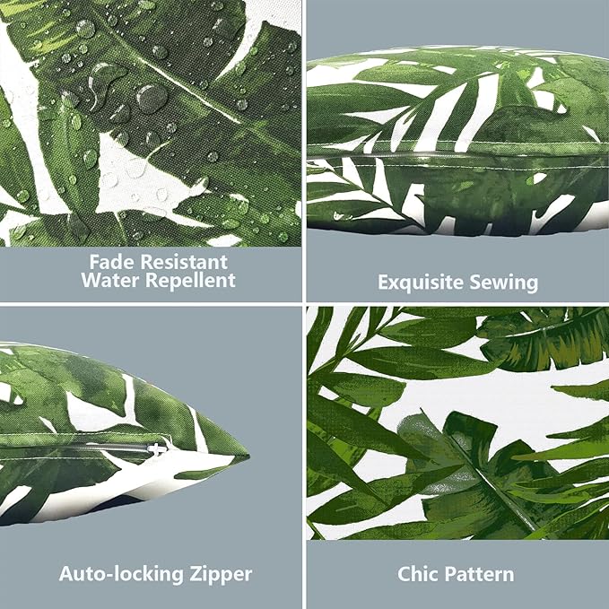 LVTXIII Outdoor Accent Patio Toss Pillow Covers, Covers ONLY Tropical Throw Pillow Case Sham, Square Cushion Covers for Indoor Outdoor Use 2 Pack, 18" x18" – Palm Green