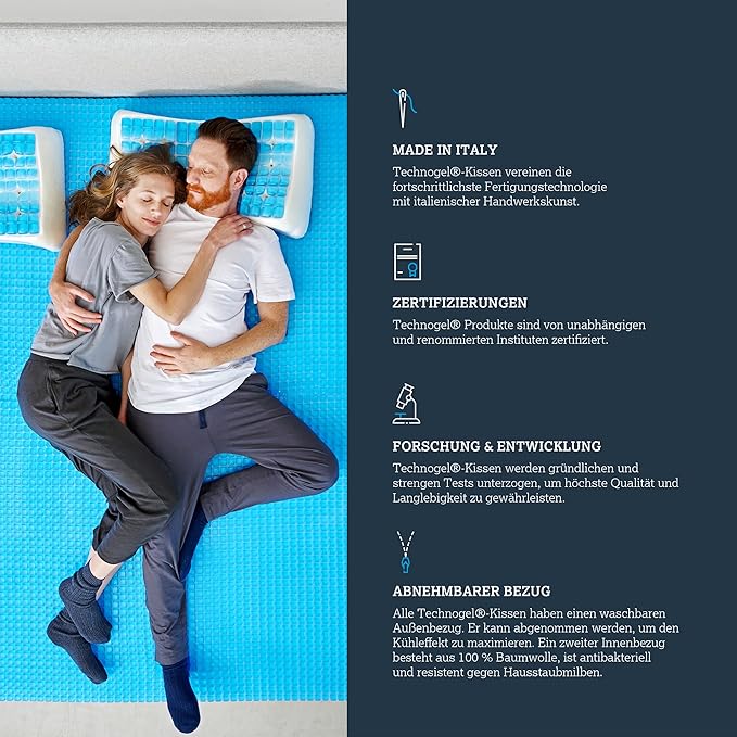 Technogel Anatomic Cooling Gel Pillow – Cervical Spine Support with 2 Heights for Neck & Shoulder Pain Relief, Odorless Memory Foam Base, Cool Sleep for Side & Back Sleepers, Washable Cover (King)