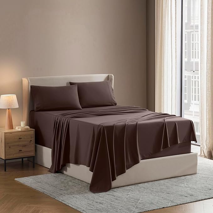 Nestl Full Sheet Set - Luxury 1800 Ultra-Soft Microfiber Full Bed Sheets - Double Brushed - Deep Pockets - Easy Fit - 4 Piece Set - Bedding Sheets & Pillowcases (Full, Chocolate Brown)