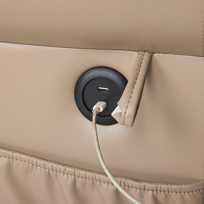 FLEXISPOT Power Lift Recliner Chair for Elderly with Massage & Heat, Faux Leather Electric Reclining Chair for Seniors with USB Ports, Cup Holders & Side Pockets(Medium Size,Light Brown