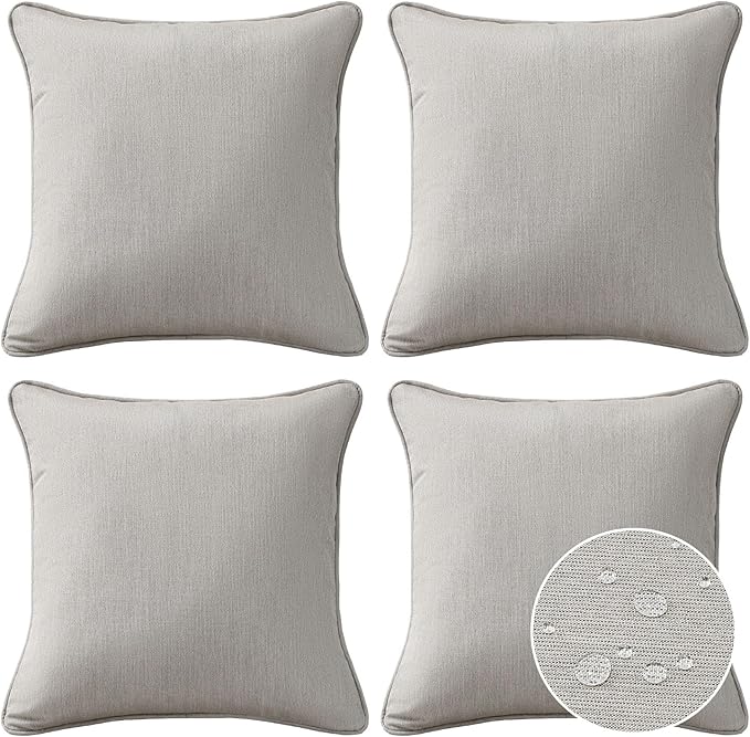 Sunbrella Decorative Outdoor Water Repellent Throw Pillows with Inserts, Set of 4, 18" x18" Pillows for Patio, Backyard, Bed, Couch, and Patio Furniture, Specrtum Pebble