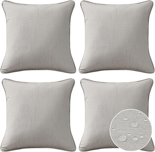 Sunbrella Decorative Outdoor Water Repellent Throw Pillows with Inserts, Set of 4, 18" x18" Pillows for Patio, Backyard, Bed, Couch, and Patio Furniture, Specrtum Pebble