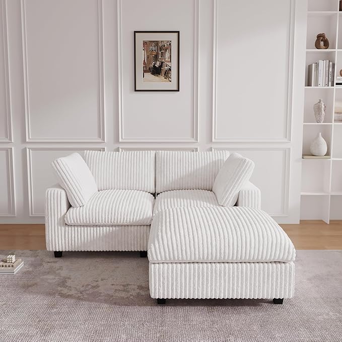 JACH 78.74" Love Seat Sectional Couches, Convertable Modular Sofa with Chaise Ottoman, Modern Deep Seat Couch, Sofa Covers Washable, Minimalist Plush Sofas for Living Room, Apartment, Beige