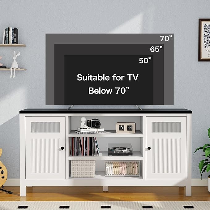 Tv Stand for Living Room: 63" Tv Entertainment Center with Storage, White Media Console Cabinet with 2 Doors, Suitable for 50-70 Inch Television（White）